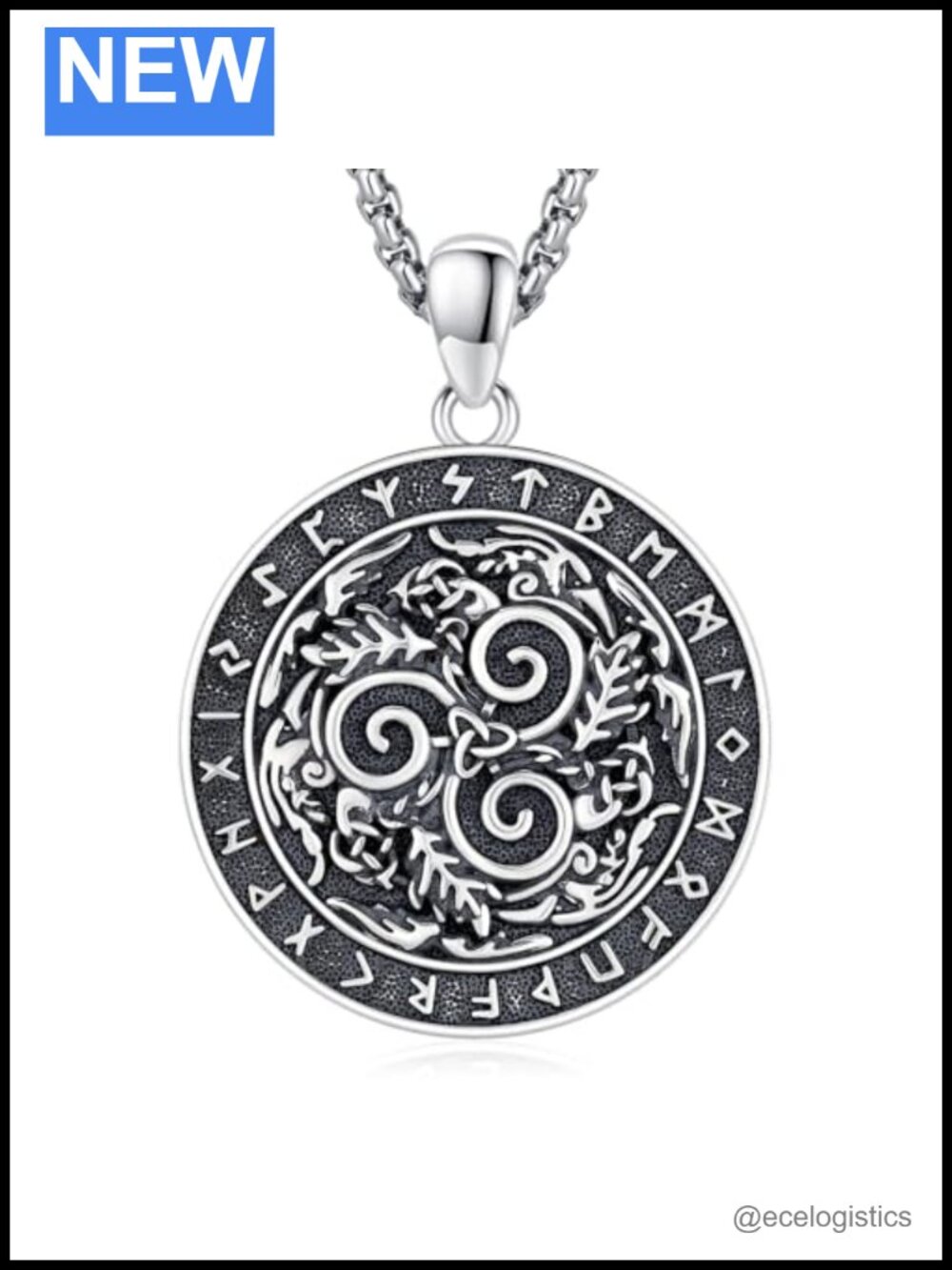 Sterling Silver Triskelion Viking Necklace 22in Stainless Steel Chain